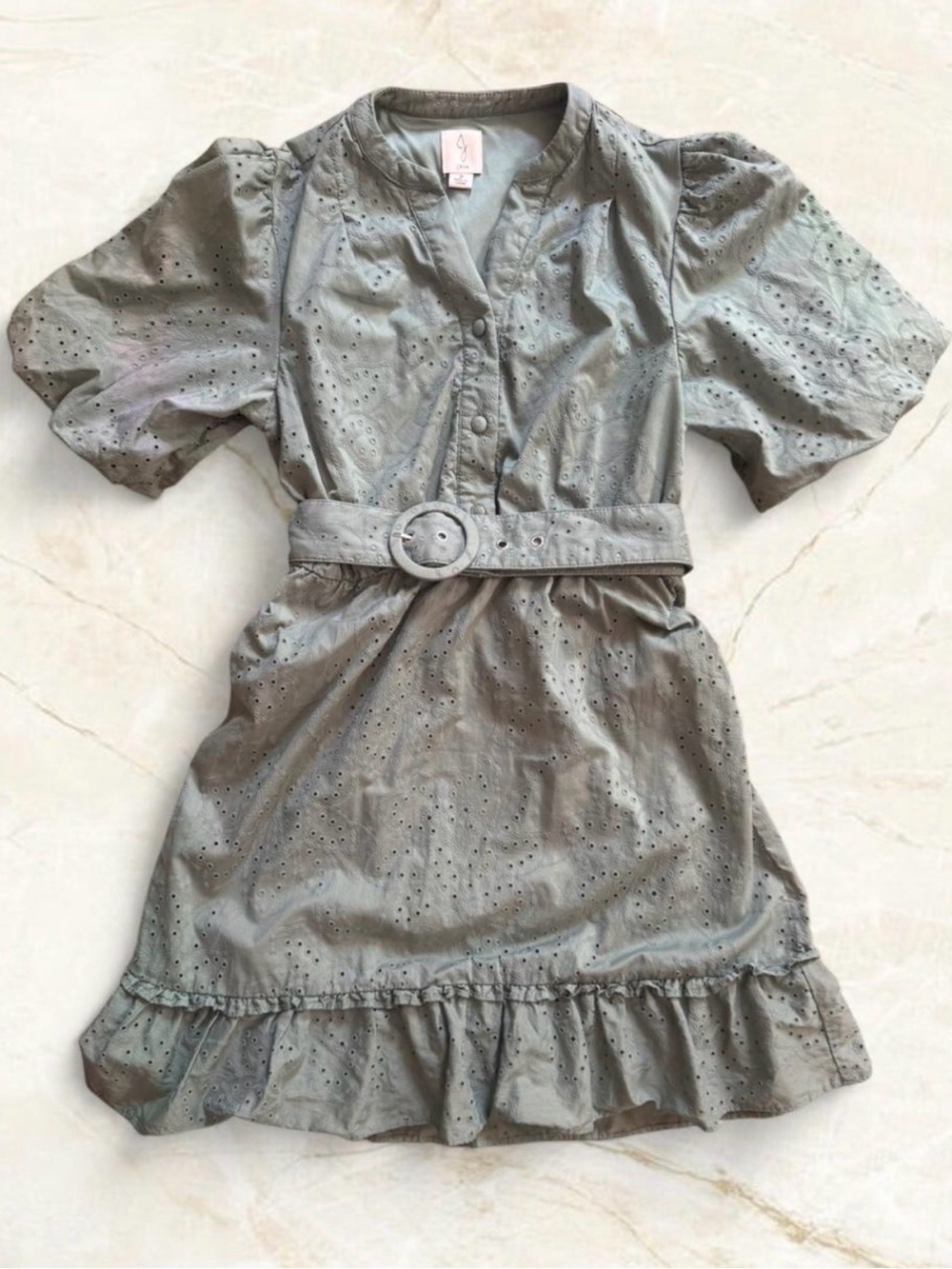 Joie Peasant Prairiecore Cotton Embossed Mini Dress with Balloon Sleeves size 2
